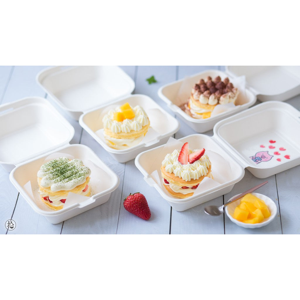 Hand-painted Bento Cake Box 6x6 To Go Containers Compostable Clamshell Take  Out Food Containers 50pk Disposable Lunchbox Cake Boxes (Pulp color)