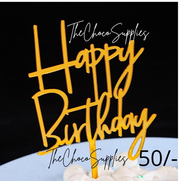 Happy Birthday Cake Topper Gold - HBD006
